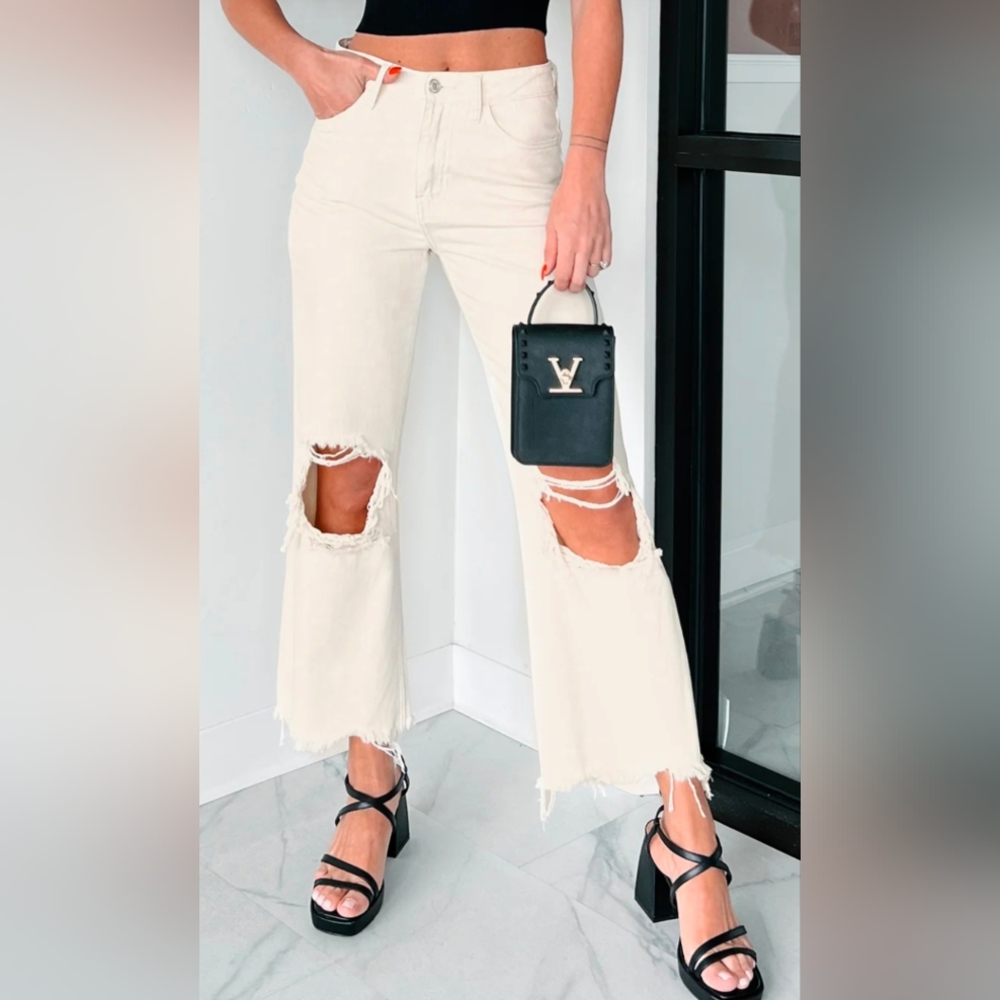 Lysandra High Rise Crop Straight Leg Vervet Jeans (Ivory)